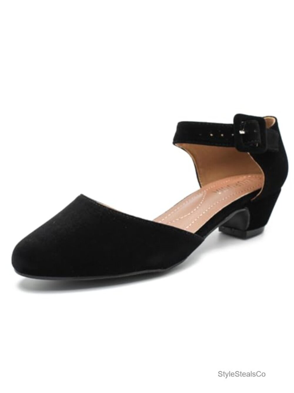 Women's Closed Toe Low Chunky Heel Pumps Adjustable Ankle Strap Dress Shoe